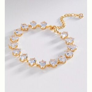 Gold-Plated White Crystal Tennis Bracelet - Elegant Women's Jewelry